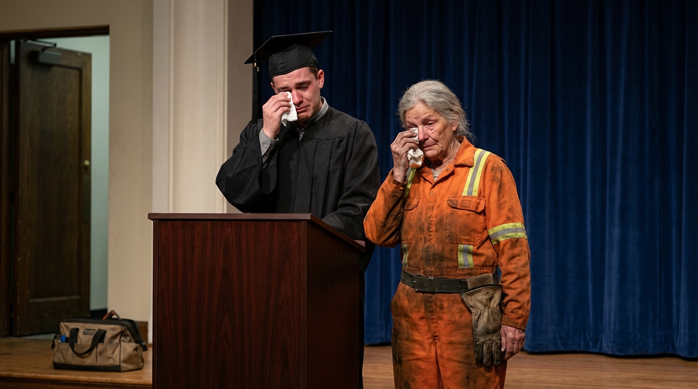 On se moquait de moi parce que je suis le fils d’un éboueur — mais le jour de la remise des diplômes, je n’ai prononcé qu’une seule phrase… et tout le monde s’est tu et a pleuré.