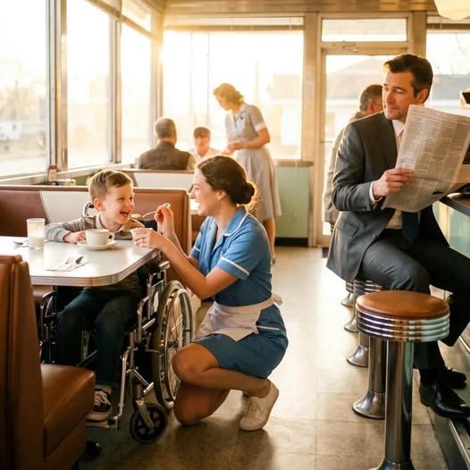 Un père milliardaire regarde une serveuse nourrir son fils handicapé – et cela change sa vie pour toujours !