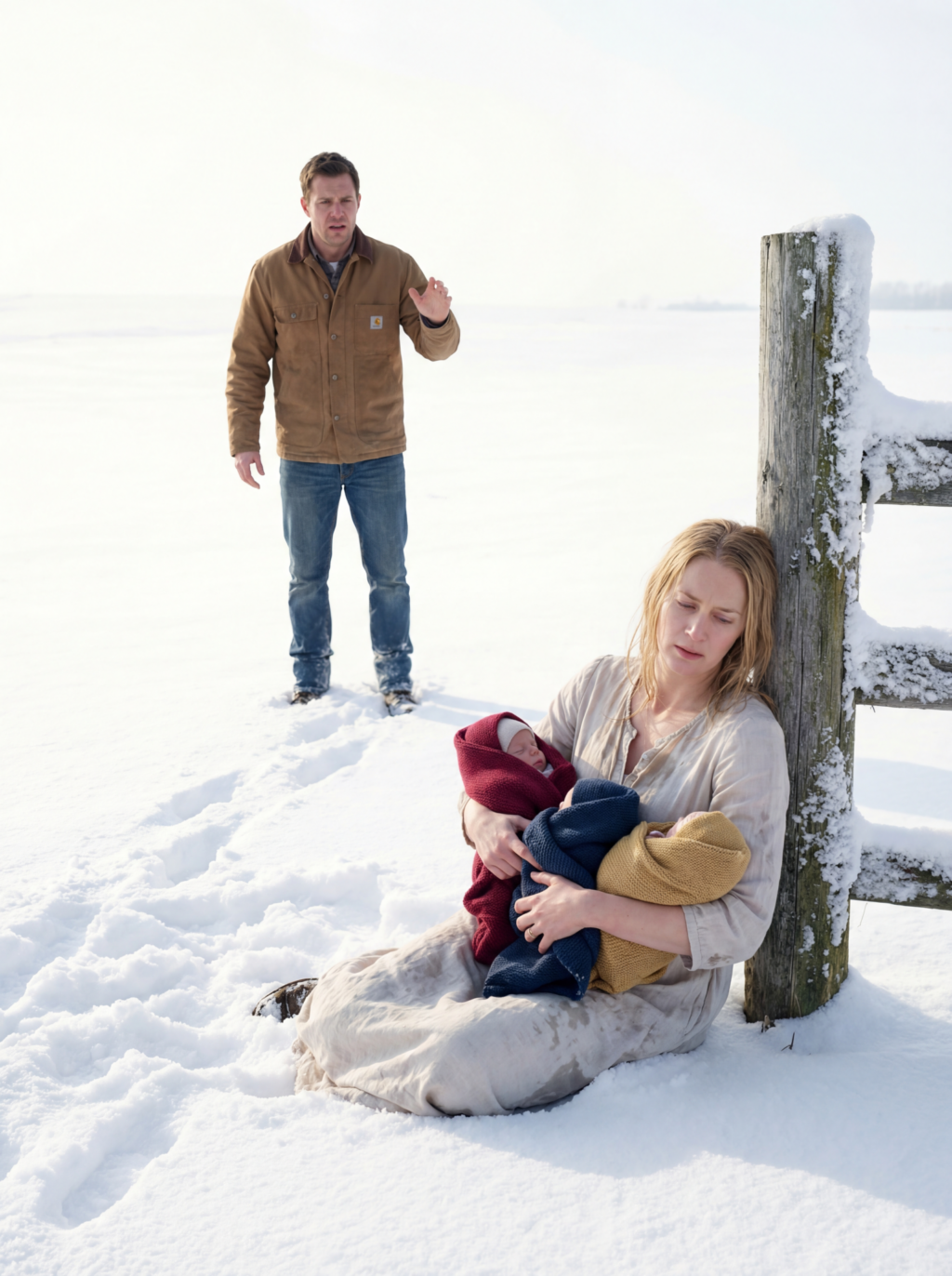 Un millionnaire a vu une jeune mère abandonnée dans les plaines glacées avec ses trois filles nouveau-nées par l’homme en qui elle avait le plus confiance — Une seule décision a lentement bouleversé leur avenir.