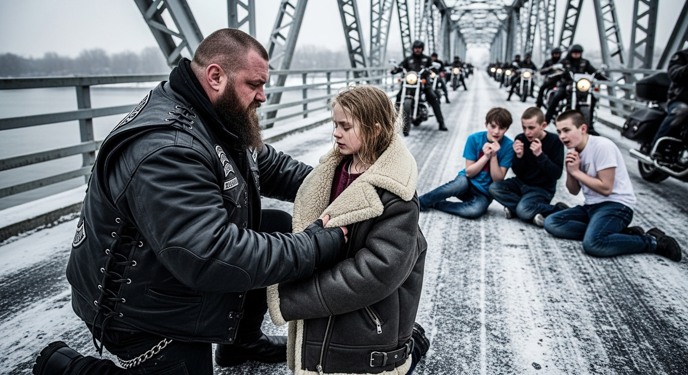 La rivière était noire et affamée, mais les rires de ces adolescents étaient plus glacials encore. Quand ils ont jeté le seul manteau de cette petite fille dans la glace, quelque chose en moi s’est brisé. Nous étions cinquante motards contre trois voyous, mais quand j’ai vu le nom sur la veste du tyran, j’ai compris que le véritable cauchemar ne faisait que commencer…
