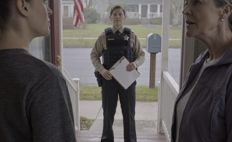 午前6時、ドアを激しく叩く音が響いた。保安官代理が玄関ポーチに立ち、「立ち退き命令」と書かれた書類を手に持っていた。まるで自分の家にいる見知らぬ人のように、私の名前が印刷されていた。両親は通りの向かい側で、静かに、満足げに見守っていた。母は「家族の言う通りにするべきだったわね」と言い、父は「荷物をまとめろ。今日中にやるんだ」と言った。私は叫び声を上げなかった。保安官代理に「誰がこれを提出したのか見せていただけますか？」と尋ねた。彼は一番上の行を確認し、少し間を置いて、そして彼の顔色が変わった…。