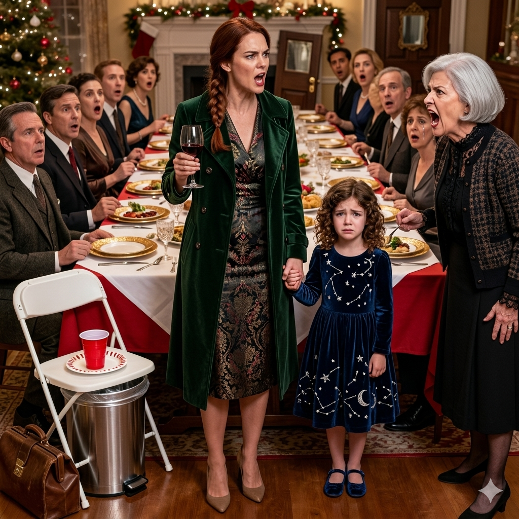 聖誕晚餐時，他們讓我9歲的女兒坐在垃圾桶旁。坐在一張脆弱的椅子上。五分鐘後，我站起身，舉起酒杯——把他們完美的小晚餐撕得一團糟。