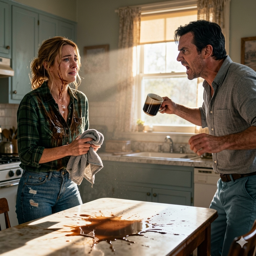 早餐時，我拒絕給他信用卡，他就把咖啡潑在我臉上。我保持沉默，拒絕反應。但那個早晨改變了我們婚姻的一切。