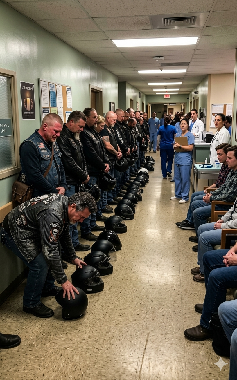 在一個寒冷的星期二夜晚，在擁擠的醫院裡，一名八歲女孩正在重症監護室與死神搏鬥。走廊裡，一排黑色安全帽緩緩出現，沉默的摩托車騎士們拒絕說話、移動或解釋——這讓所有人都疑惑，他們究竟在等待什麼。