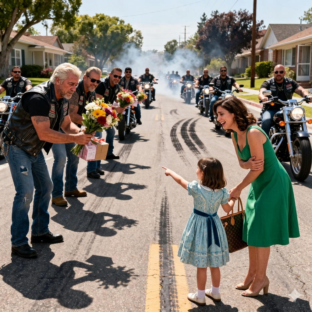 我女兒的生日派對竟然沒有人來——手機裡全是嘲笑她沒有爸爸的簡訊。我看著她，努力擠出微笑想讓她開心，但我的心裡其實早已碎成一片。  就在這時，街頭突然傳來一陣雷鳴般的重機引擎聲，整條街都在震動。她看著窗外，小聲地對我說：
