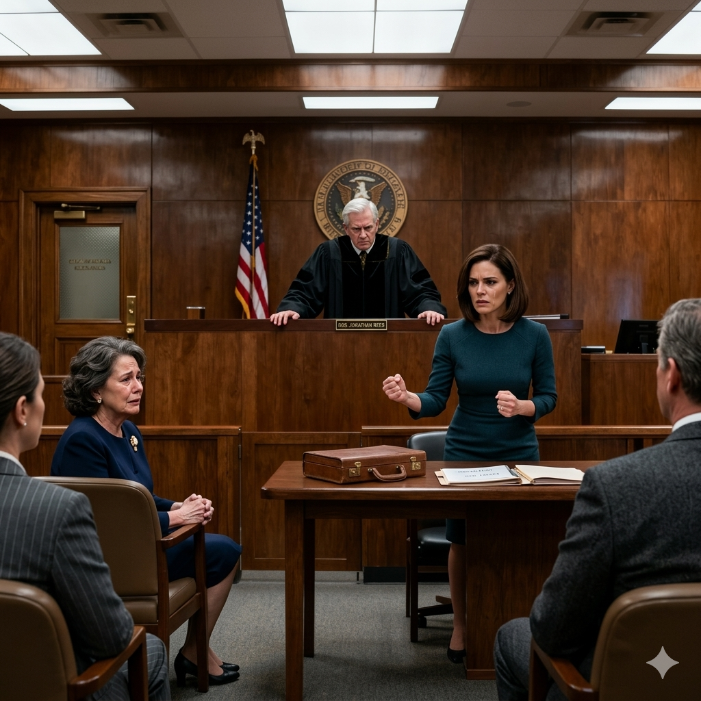 我自己的母親看著法官說：「她幾乎連工作都撐不住。」法庭裡低聲議論，我感覺胸口緊繃