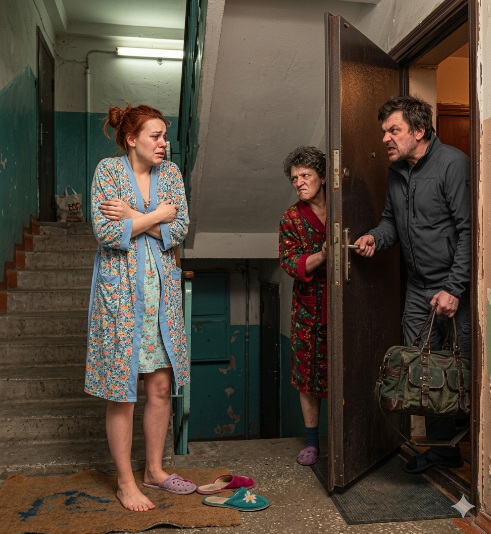 「出去走走，等你變得乖巧點兒！」男人吼道，然後把妻子趕到寒風中。