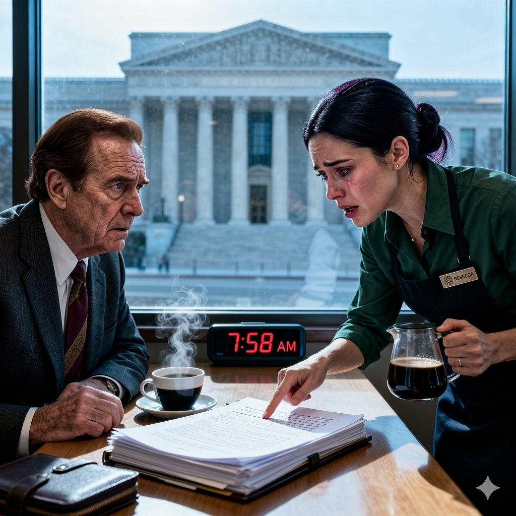 法庭在早上八點準備從他手中奪走一切。然後一位疲憊的女服務生注意到一個沒有人注意到的細節。