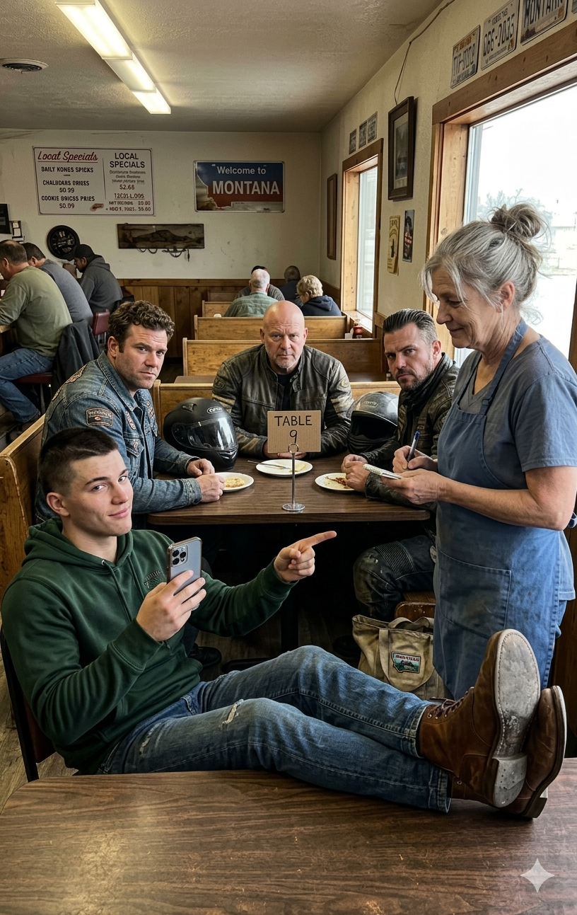 一個富家子弟走進蒙大拿州一家小餐館，以為自己可以肆意羞辱一位疲憊不堪的女服務員而不用承擔任何後果——但他卻沒注意到9號桌坐著十個沉默的摩托車手，他們已經停止進食，正密切關注著他的一舉一動。