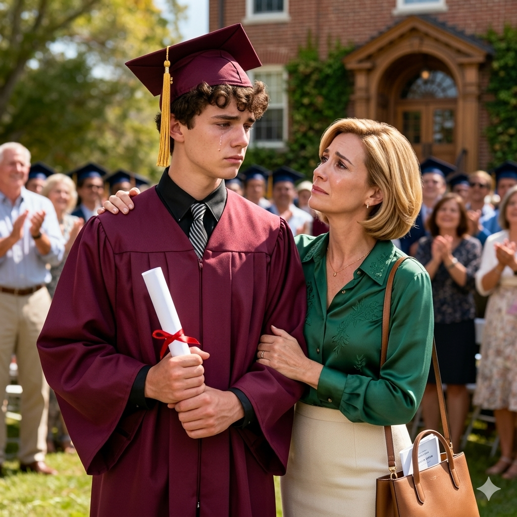 在我兒子的畢業典禮上，我前任的家人坐在前排，叫我站在後面。我保持沉默，微笑著承受這份羞辱。然後我兒子上台說了一句話，讓全場觀眾都站起來。